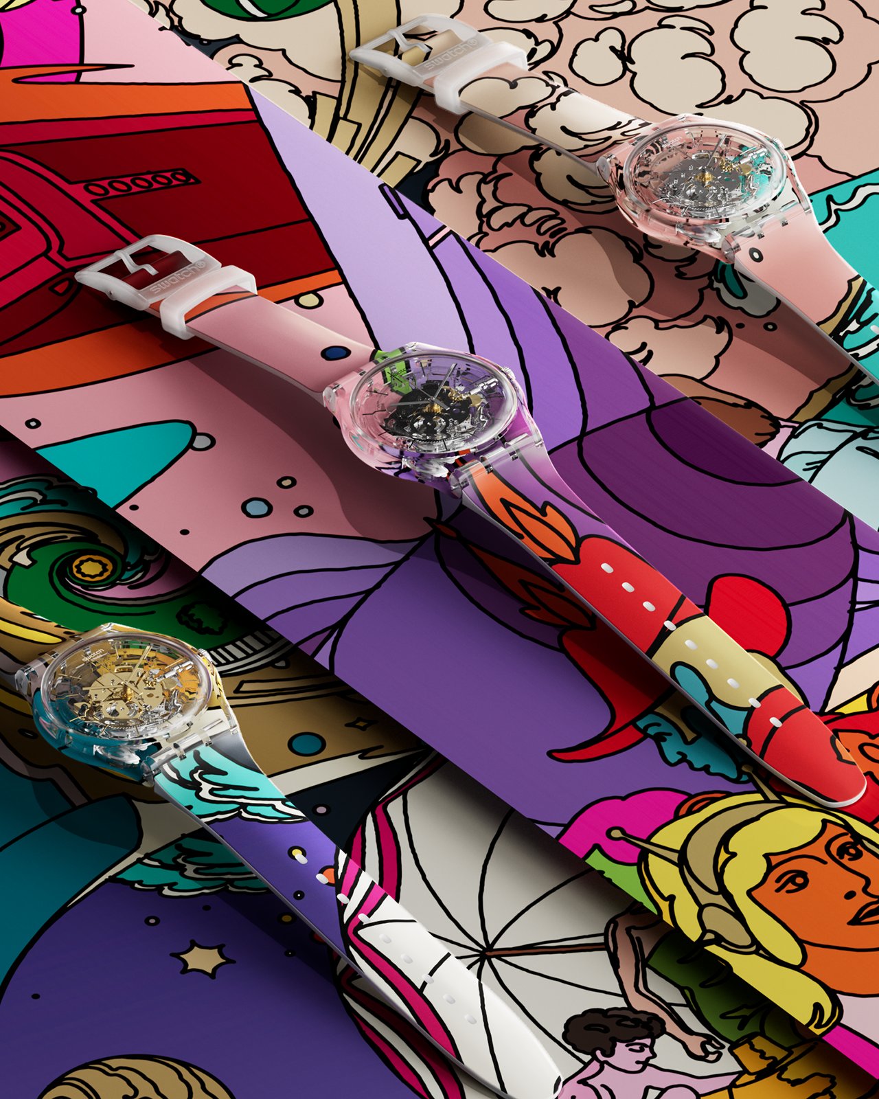 Swatch on X Embark on an out of this world adventure with the Swatch X You SUMMER IN SPACE Collection Choose from customizable designs by artist Edward Carvalho Monaghan to create your own unique watc...
