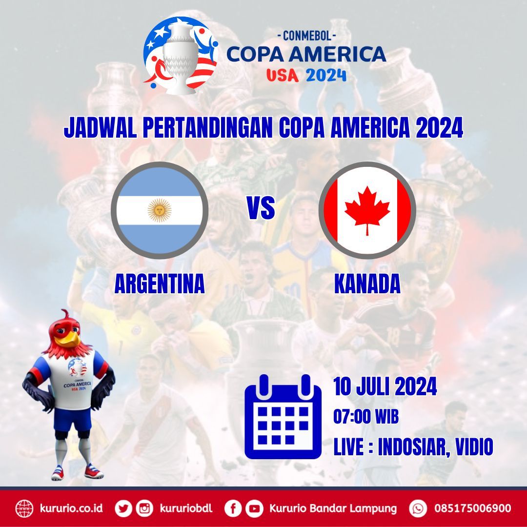 Jadwal Copa America 2024

Argentina vs Kanada

10 Juli 2024 (07:00)

Live  Indosiar &amp; Vidio

#copaamerica2024
#football
#sepakbola
#kururio
#kururiobdl
#bandarlampung