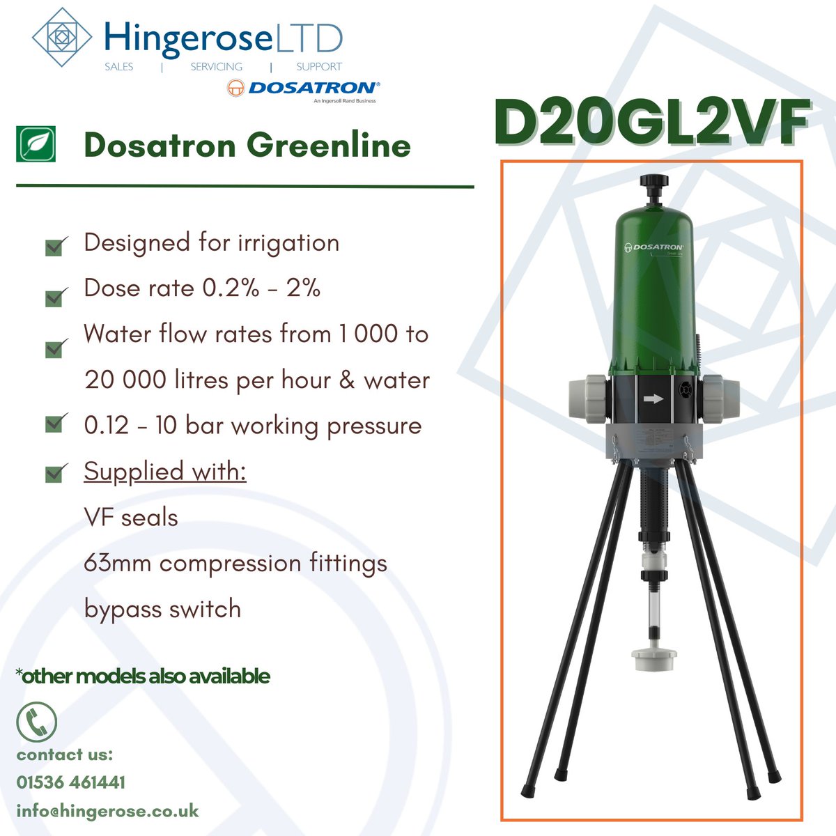 HingeroseLtd's tweet image. 🟢Dosatron Greenline D20GL2VF - it's "big" help in larger irrigation installations, offering accurate &amp;amp; consistent dosing at water flow rates up to 20m³/hr!
#Dosatron #Greenline #Fertigation #Irrigation💦 #Agribusiness🌾