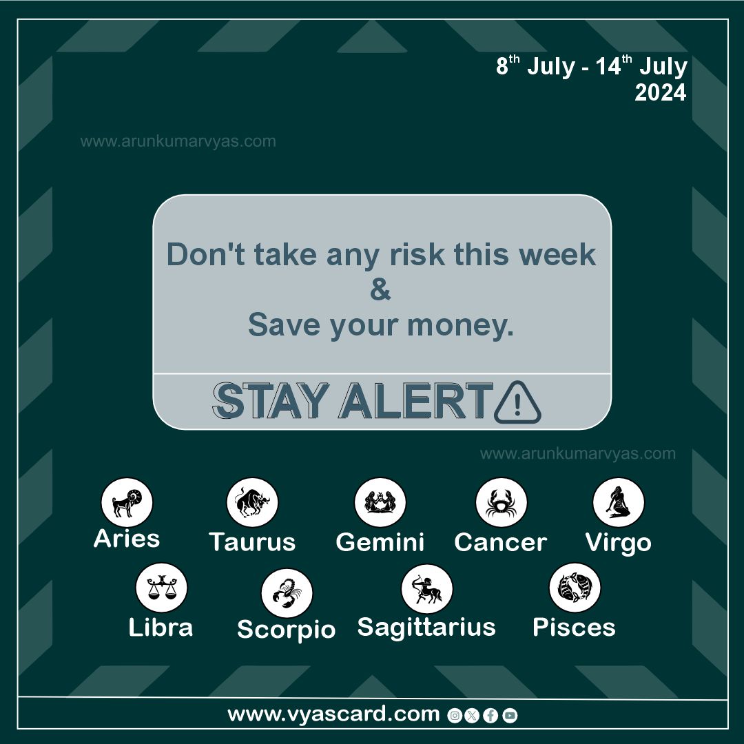 Arunastrology's tweet photo. Stay Alert...
.
.
.
#arunkumarvyas #vyascard #astrology #arunkumarvyas #vyascard #astrology #aries #taurus #gemini #cancer #virgo #libra #scorpio #sagittarius #pisces #zodiacsigns #astrologypost  #zodiacsigns #avoid #arguements #sensitive #plans #alert #followers https://t.co/xP5IPFGYA3