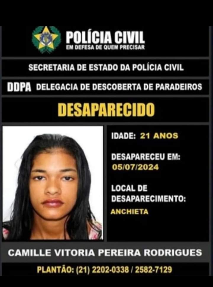 A vitória saiu de casa na sexta-feira 5/7 dizendo que iria para o centro da cidade.
16:55 da tarde ela mandou um áudio muito suspeito, dizendo que encontrou uma susposta amiga " NINA" que não temos conhecimento, que iria para campo grande fazer um favor a ela. +