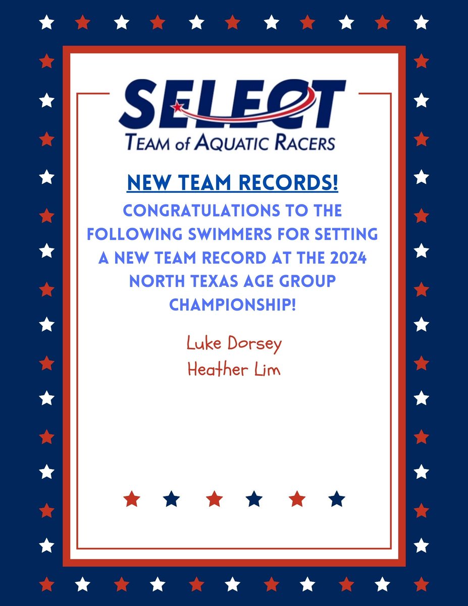 Select_Swim's tweet photo. Congratulations Heather and Luke for setting new team records at the 2024 North Texas Age Group Championship!
#Selectswimwreckingcrew
#teamrecord https://t.co/rixXZxn10f