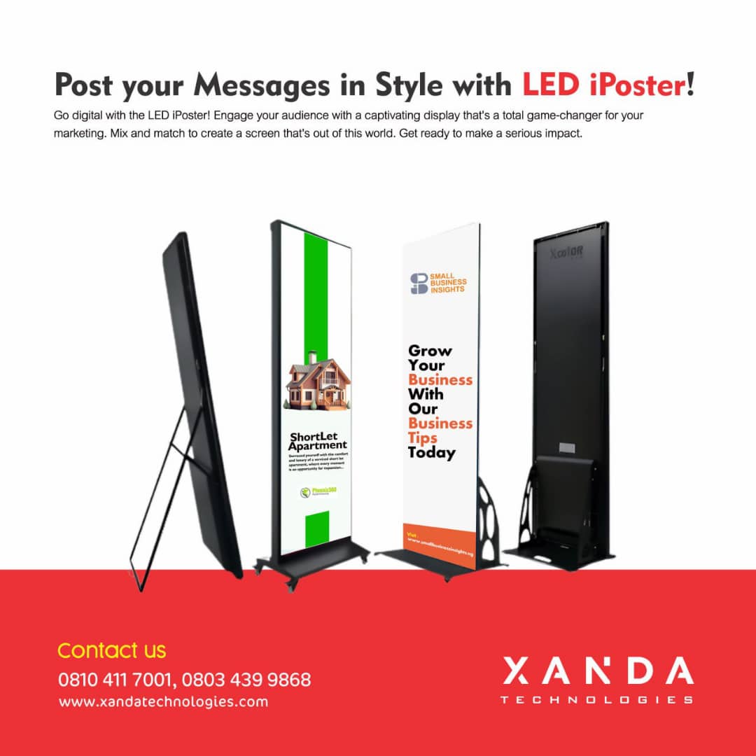 XandaTechnolog1's tweet image. LED iPosters are high-definition displays that enhance any environment, bringing visuals to life for advertising, decor, or creativity, transforming walls and making a bold statement. #ledposterscreen #brightenyourspace #visualexcellence #xandatechnologies