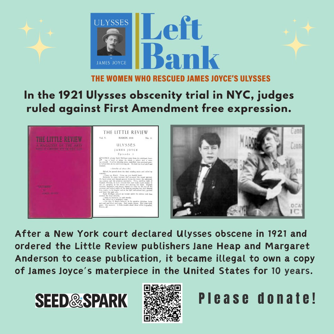 LisaReznik's tweet photo. The editors of The Little Review Jane Heap &amp; Margaret Anderson were charged w/obscenity by a NY court for publishing chapters of Ulysses. Judges ruled the book obscene &amp; fined the editors $50 dollars each. Due to this 1921 decision, Ulysses was illegal in the U.S. for 10 yrs. https://t.co/a6ovg5ic1R