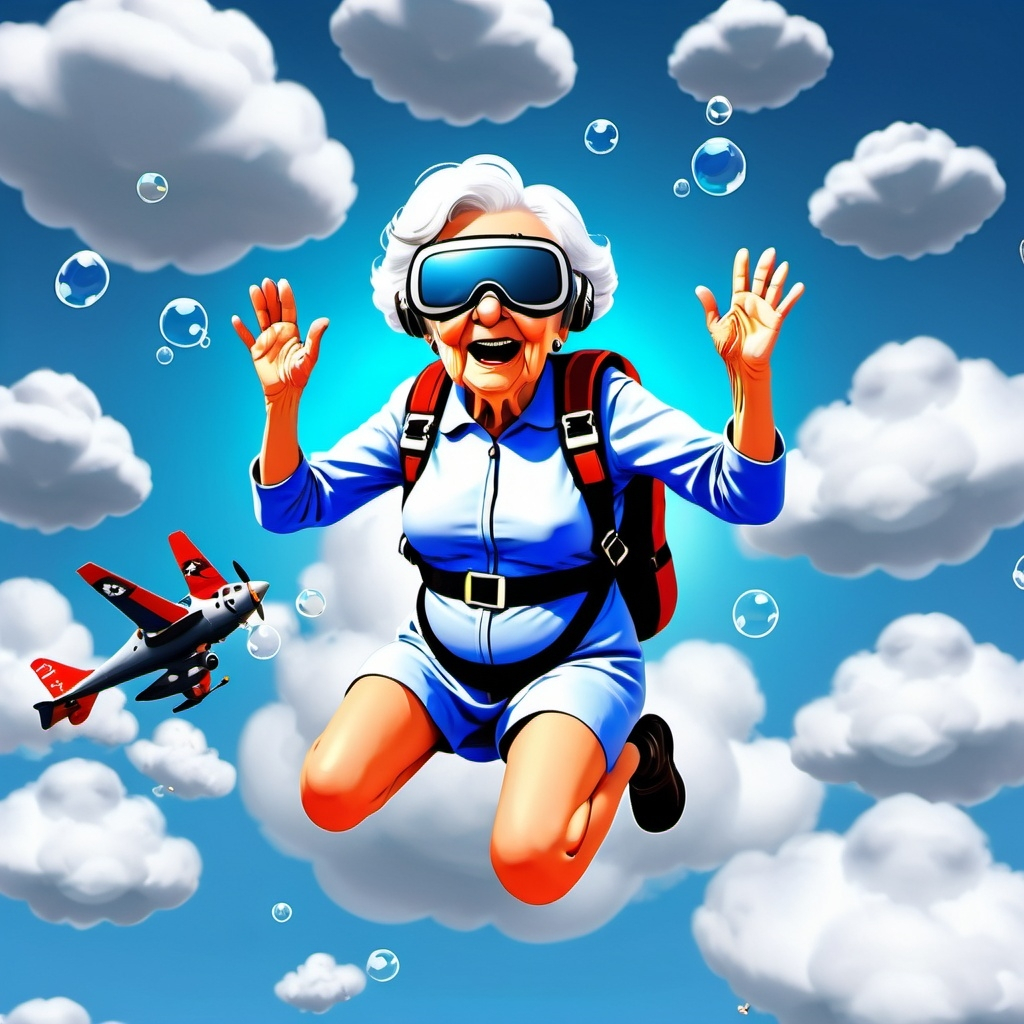 VrGrandmaToken's tweet photo. 🪂👵 VR Grandma's VR Skydiving Adventure! Watch VR Grandma take the plunge and skydive in VR, capturing her hilarious and adventurous reactions as she falls through a virtual sky! 😂🌌  VRGMA launching 05/08/2024 at 7 PM UTC on https://t.co/H3s2u6QbXw! 🚀 #VRGrandmaSkydiving https://t.co/TMS2wlZIkg