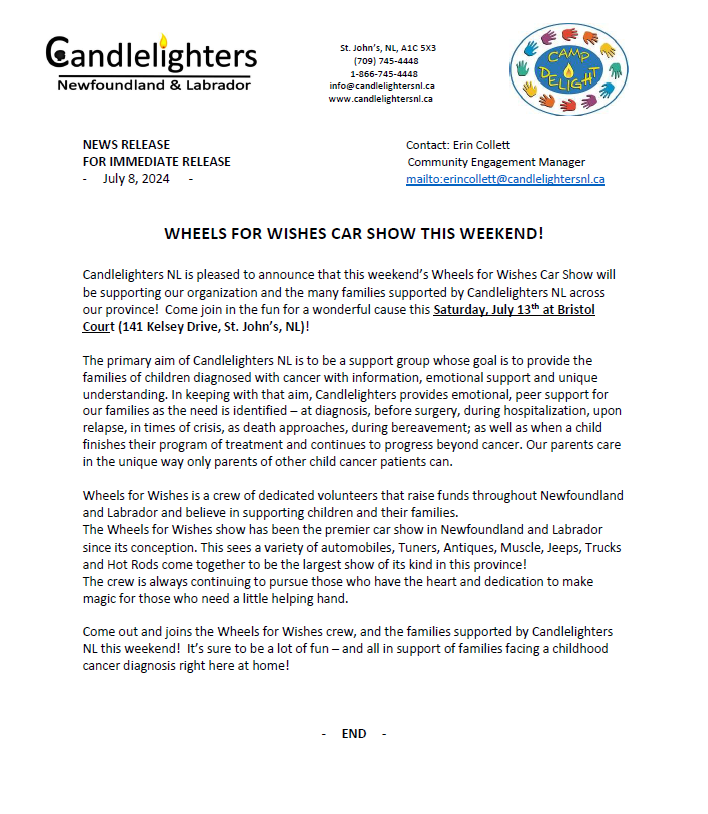 Come out and join in the fun this Saturday - all in support of Candlelighters NL and the many families we support facing a childhood cancer diagnosis! <a href="/947ozfm/">OZFM - The Rock of the Rock</a> <a href="/hot991fm/">HOT 99.1 FM</a> <a href="/coast1011/">Coast 101.1</a> <a href="/590VOCM/">YOUR VOCM</a> <a href="/VOCMNEWS/">VOCM News</a> <a href="/VOCMOpenline/">VOCM Open Line</a> <a href="/NTVNewsNL/">NTV News</a> <a href="/CBCNL/">CBC Newfoundland and Labrador</a> <a href="/CHMRnews/">CHMR News Department</a> <a href="/cbcnfldmorning/">CBC Newfoundland Morning</a> <a href="/SaltWireNews/">SaltWire</a>