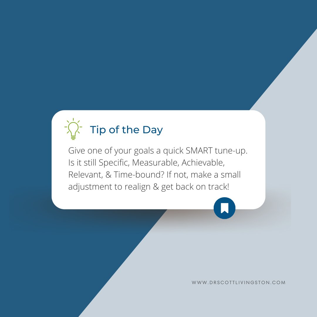 Small changes can lead to big results! Take a moment today to give one of your goals a SMART tune-up. Realign your efforts &amp; focus on making progress - not being perfect. 

#TipTuesday #SMARTGoals #LeaderDevelopment