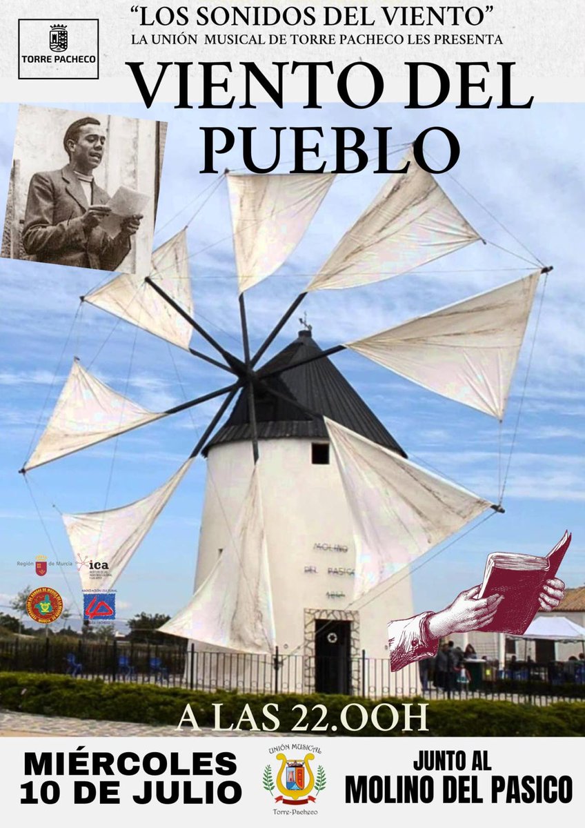 🎶 "Los sonidos del viento", así titulamos nuestro particular concierto en el molino del Pasico.

🎼Durante este concierto podrán escuchar la unión entre música y poesía con poemas de Miguel Hernández o Federico García Lorca, entre otros ilustres poetas.

¡Os esperamos a todos!