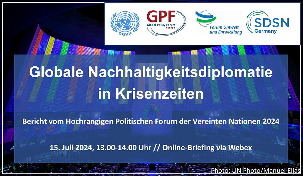 📢ANMELDUNG nur noch bis 12.7.24 möglich!
gpfeurope.my.webex.com/webappng/sites…

🌍Online-Briefing: Globale Nachhaltigkeitsdiplomatie in Krisenzeiten - Bericht vom Hochrangigen Politischen Forum der Vereinten Nationen 2024 (#HLPF2024)
🗓15.7.24, 13-14 Uhr (MESZ)
Infos: globalpolicy.org/de/event/2024-…