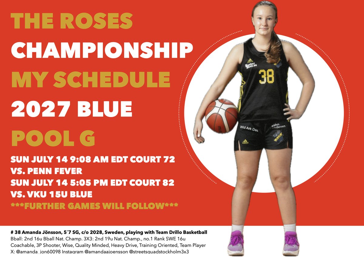amanda_jon60098's tweet photo. Check my schedule for R4R Championship!  OMG, I love the thrill of competition! #r4r #roses2024 #run4roses #Run4Roses24 #girlsbasketball #womensbasketball #basketball #Louisville #Sweden #swedenbasketball #basket #basketsverige #drillo https://t.co/ouLxPuI8if
