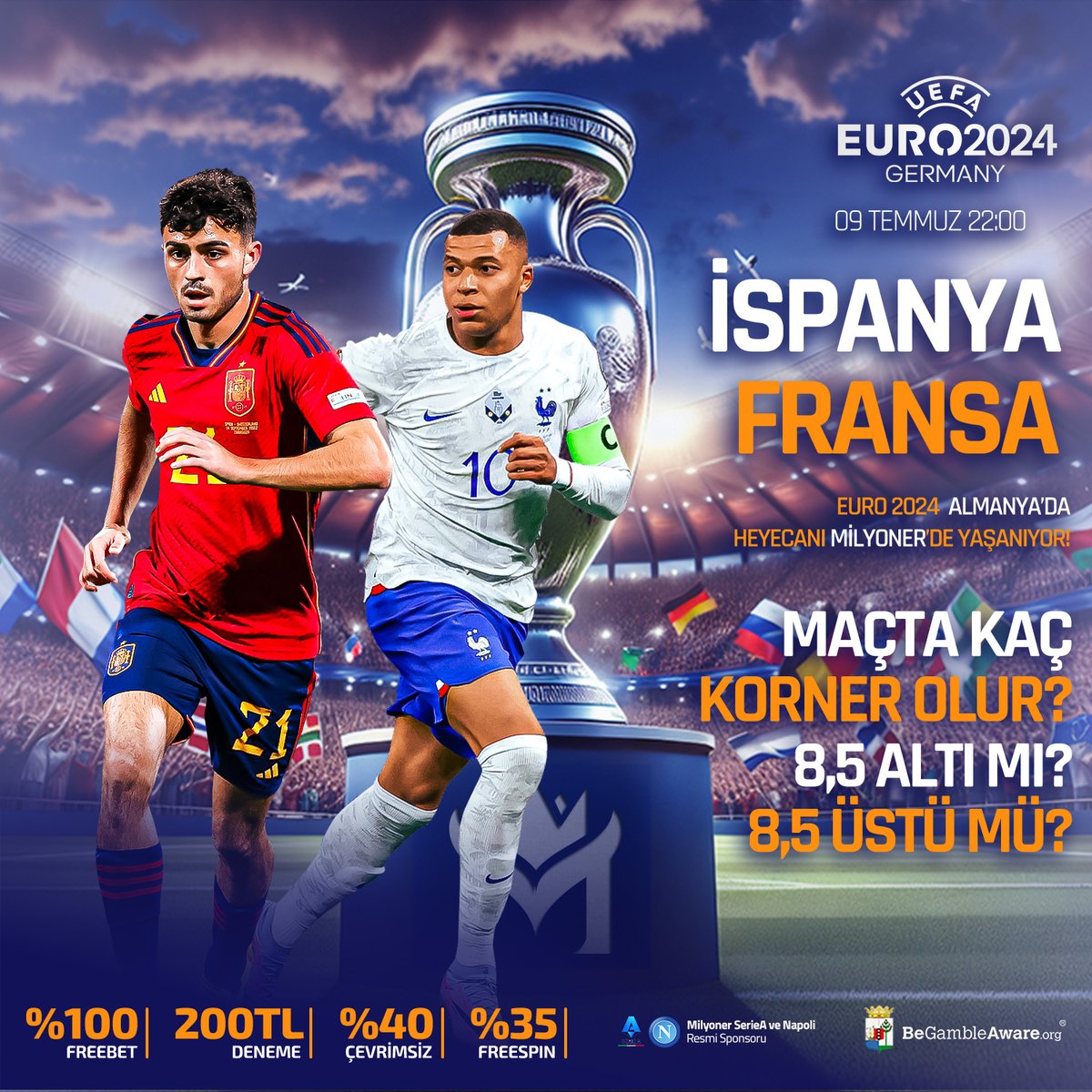 ⚽️🎯 #Ispanya ⚔️ #Fransa 
 |🕣 22:00

🔮 Maçta kaç korner olur?
💰 200TL Bonus kapmak için şansını artır! 💰

İşte katılım adımları:
✏️ 'Üstü' veya 'Altı' yorumunu bırak
👤 Kullanıcı adını yaz
👥 3 arkadaşını etiketle
♻️ Bu gönderiyi RT
🔗bit.ly/41uTN3p