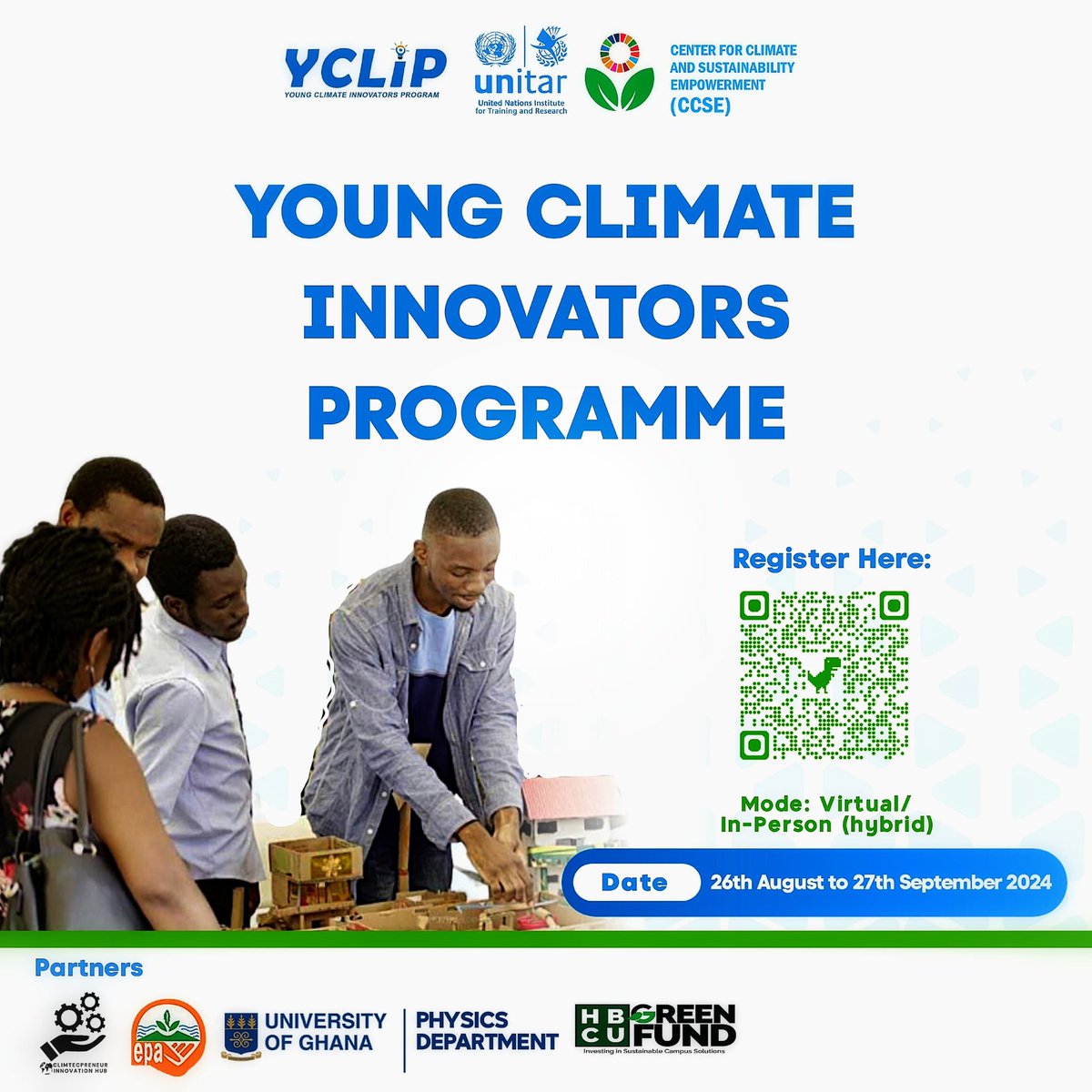 amabrowneklutse's tweet photo. For University of Ghana @UnivofGh Students this time. Scan to register.
#ClimateActionNow
#YCLIP
#CCSE
#UG https://t.co/W66Q9pFxTy