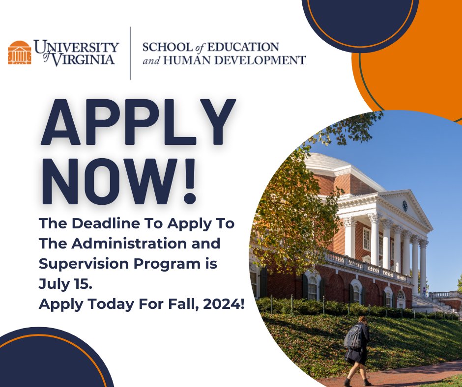 The July 15 deadline is fast approaching. Apply to the M.Ed. in Administration and Supervision program at: applycentral.virginia.edu/account/regist…