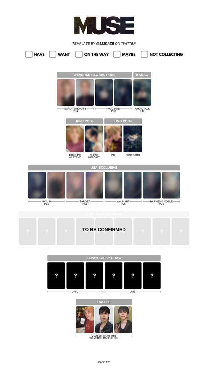 BTS JIMIN MUSE PC PHOTOCARD WISHLIST TEMPLATE ✨ ⭐️ MUSE