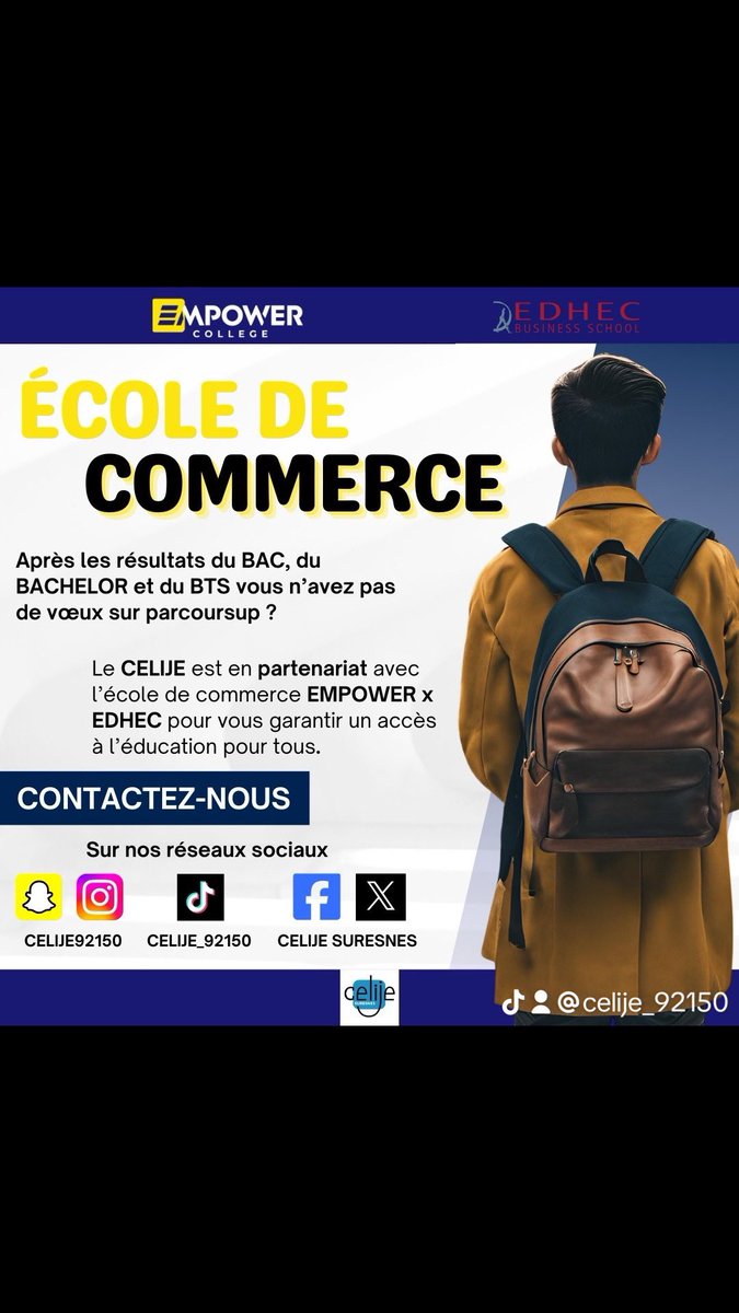 CelijeSuresnes's tweet photo. Nous sommes ravis de vous annoncer un partenariat entre Empower (École de Commerce)  et CELIJE ! 🎓🤝Empower, votre nouvelle école de commerce, s’associe avec le CELIJE pour offrir à nos jeunes des opportunités uniques et des ressources inestimables. https://t.co/EUGI8giFJR