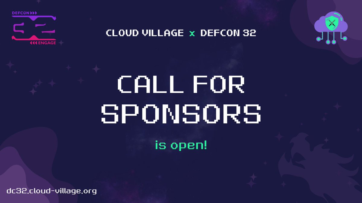 ICYMI, our Call for Sponsorship for <a href="/defcon/">DEF CON</a> is still open!
We have a few open slots which are up for grab!

Join hands with us in spreading #CloudSecurity love!

To know more, fill out this form - forms.gle/MyRzLs75nYVJTo…

dc32.cloud-village.org

#DEFCON32 #CloudVillage