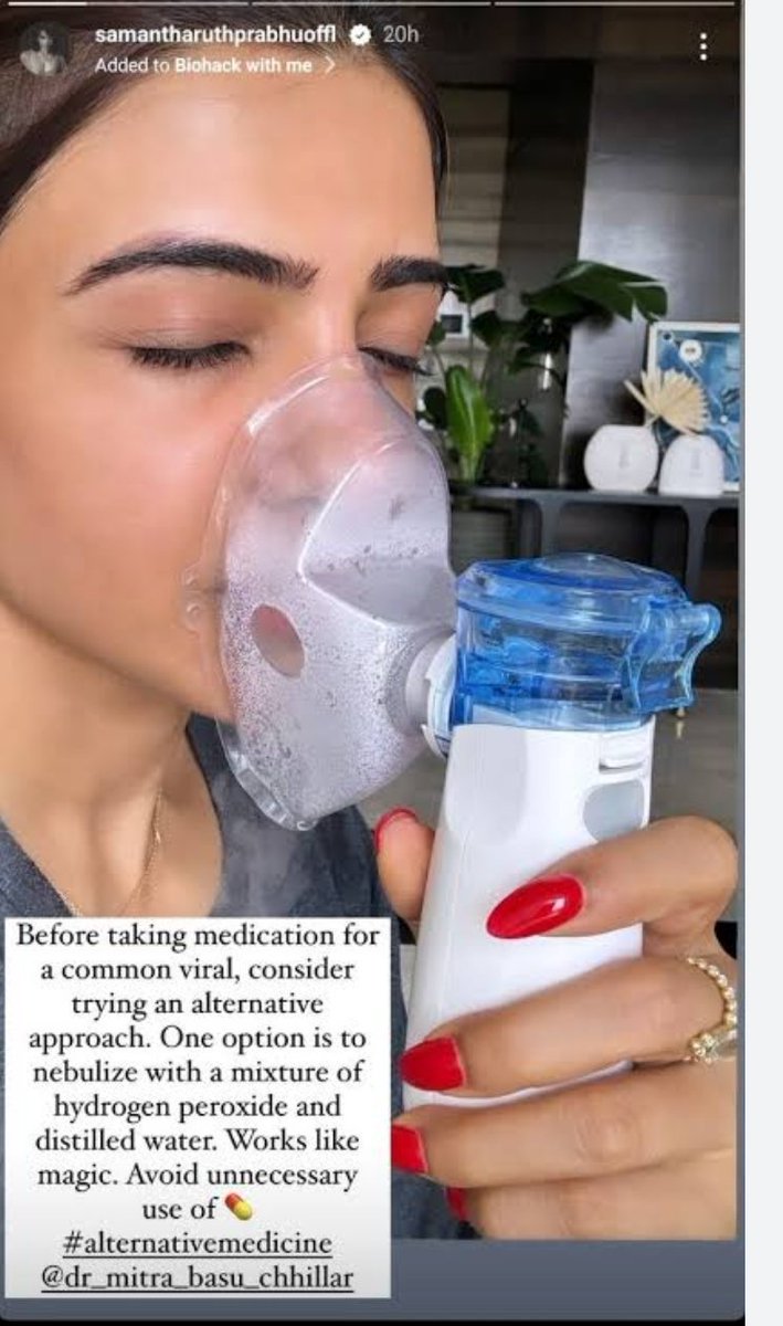 GajalakshmiSen's tweet photo. #Samantha advised all to take #hydrogenperoxide #nebulization🫠 for treating viral infections instead of traditional medications😡😡 #LiverDoctor #Cyriac sharply criticised her for this &amp;warned about the potential dangers of the treatment.  Refer #aafa warning here&amp;follow bests🤢 https://t.co/RW2z5Xo9nF