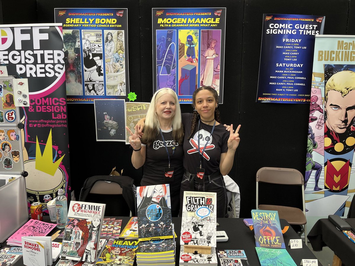 sxbond's tweet photo. Only 33 years & 1/3” apart, and yet we totally connect in sound & vision. There’s no finer art partner-in-crime than #imogenmangle . Massive thanks to @mrtonylee & every LFCC volunteer who made this past weekend so epic! Viva Comix! Now “mind yer cuppa tea, and put a record on.” https://t.co/dMDHGbXVoh