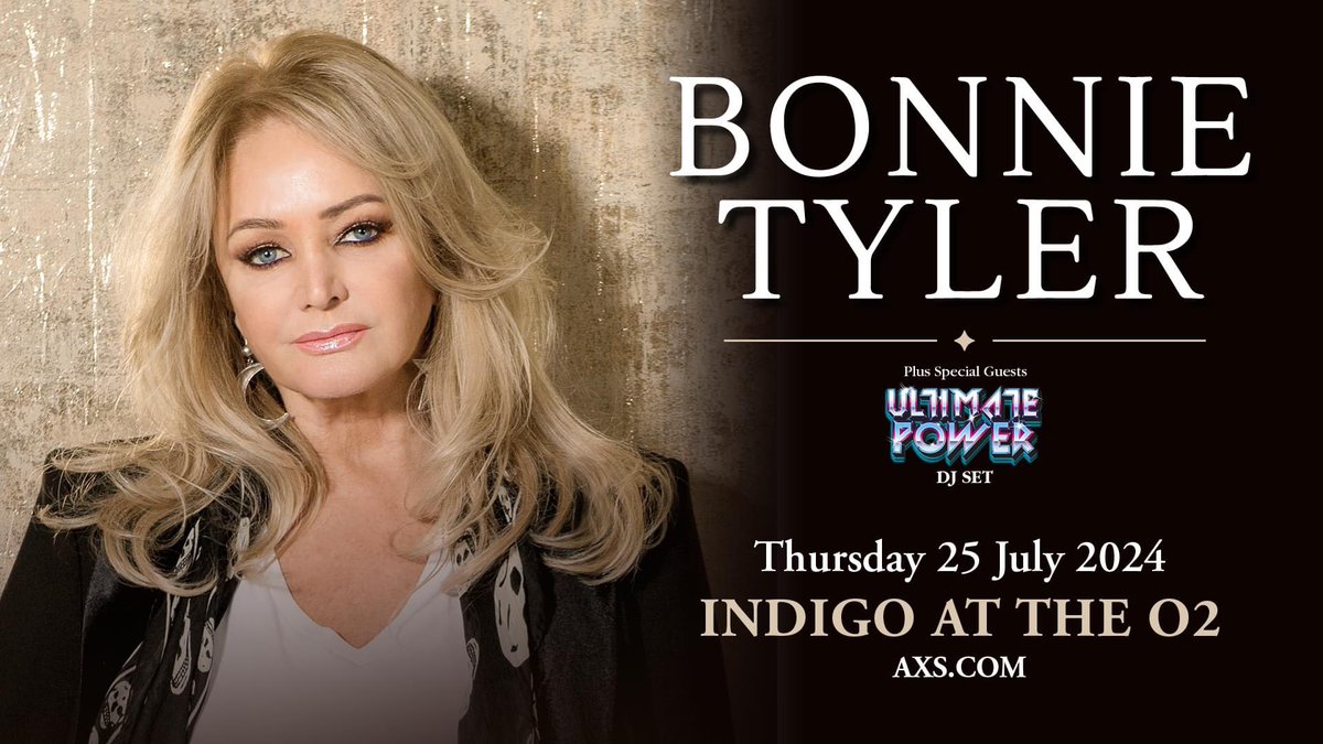 Bonnie Tyler (@bonnietofficial) on Twitter photo Excited to announce that <a href="/ultimatepower/">Ultimate Power</a> will be opening my show at London's <a href="/indigoatTheO2/">indigoatTheO2</a> with a DJ set featuring all the best power ballads! It's gonna be a great night. Get your tickets here: tix.to/BTIndigo Excited to announce that <a href="/ultimatepower/">Ultimate Power</a> will be opening my show at London's <a href="/indigoatTheO2/">indigoatTheO2</a> with a DJ set featuring all the best power ballads! It's gonna be a great night. Get your tickets here: tix.to/BTIndigo