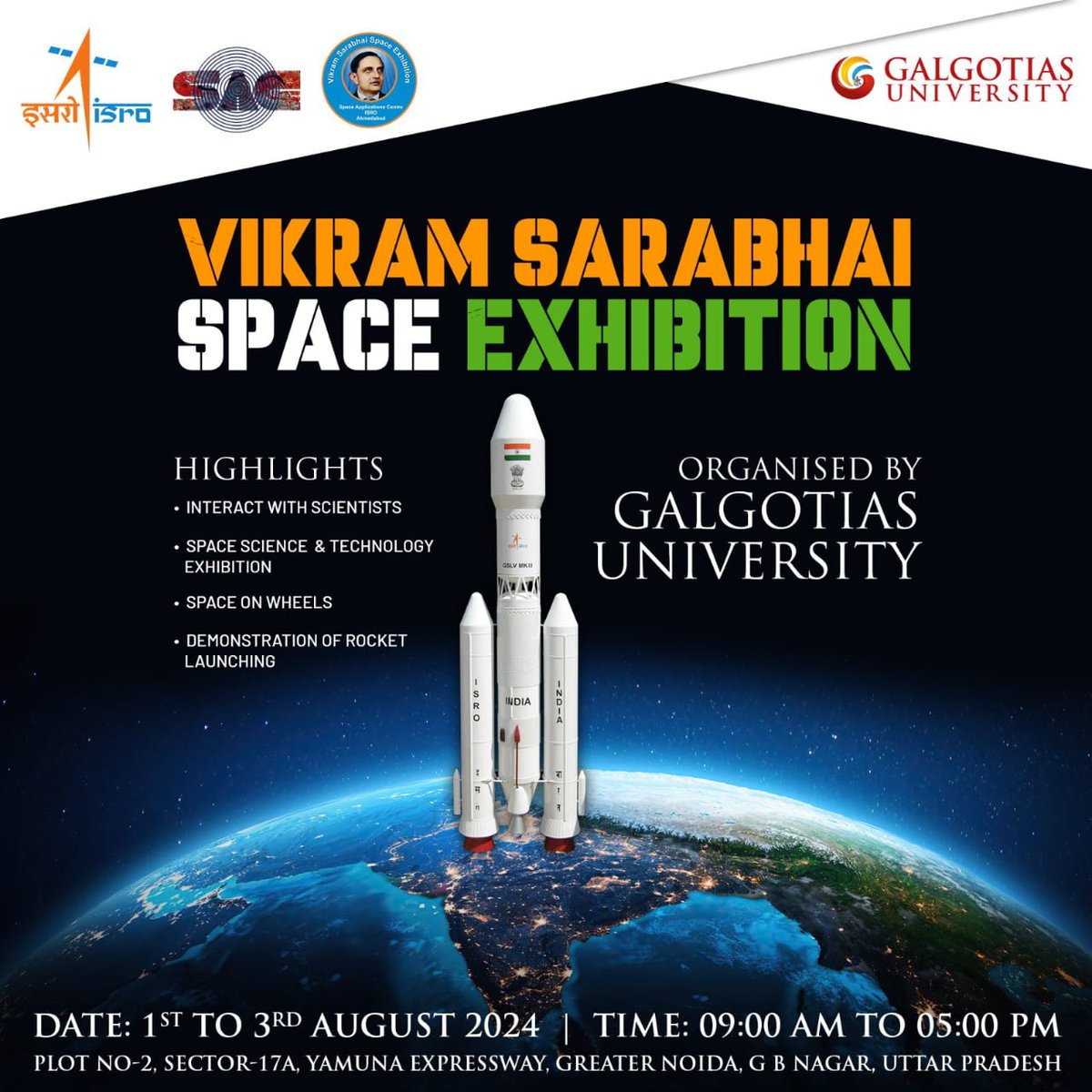 #SpaceExhibition #GalgotiasUniversity #ISRO #VikramSarabhai #SpaceScience #RocketLaunch #ExploreSpace #SpaceOnWheels #Galgotias #Galgotiyas #Galgotia