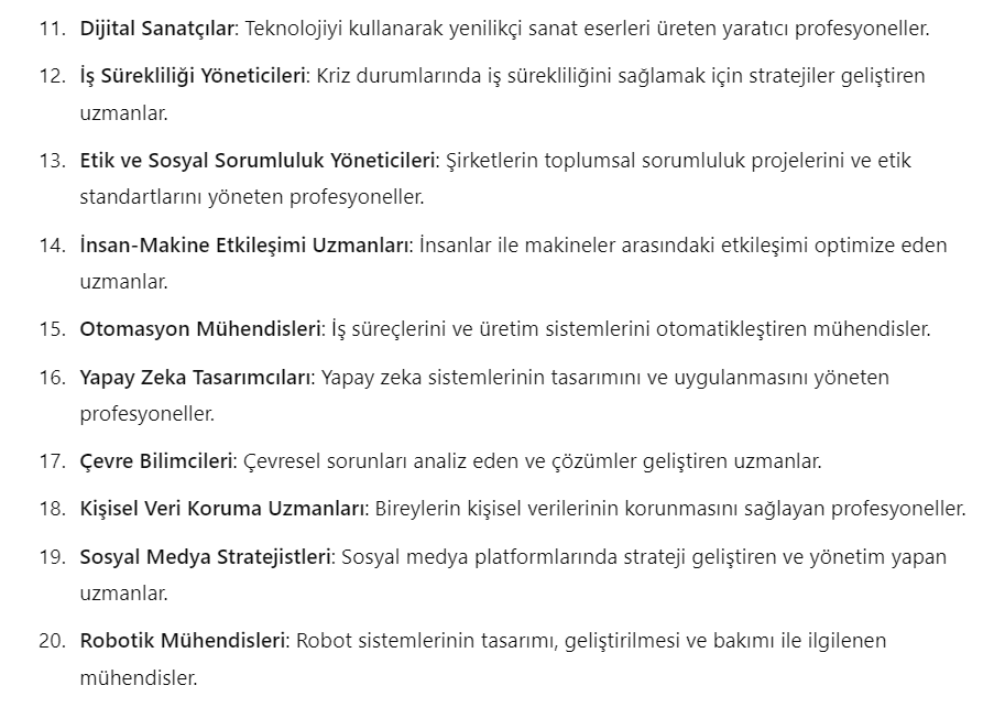 YGelistiriciler's tweet photo. Yapay Zeka'ya göre gelecekte en değerli meslek Yapay Zeka ve Etik Uzmanları olucak. Resimde gelecekte en değerli olması tahmin edilen meslekler var ⤵️ https://t.co/gzL5OG0SzR
