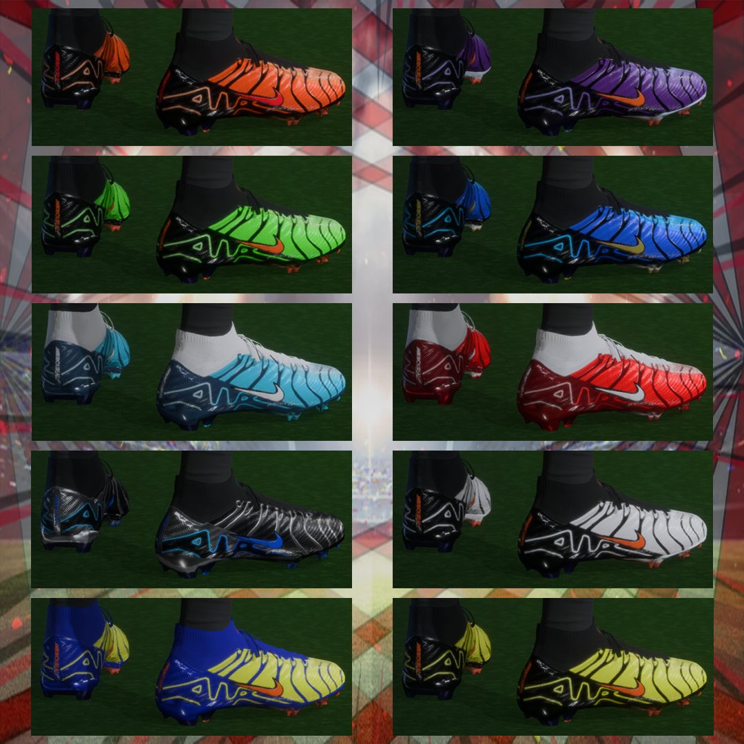 R24Mods's tweet photo. NEW R24 Custom Mercurial TN Air Zoom's - 
Added to the R24 Bootpack Mod 1.1 TU#17 which now includes 429 boots.  

Link: https://t.co/sPhPYyXHxv 

#FC24 #EAFC #EAFC24 #fifamods #mods #EASportsFC24 #EASports #patreon #pcgaming https://t.co/0TSwa29Uwi