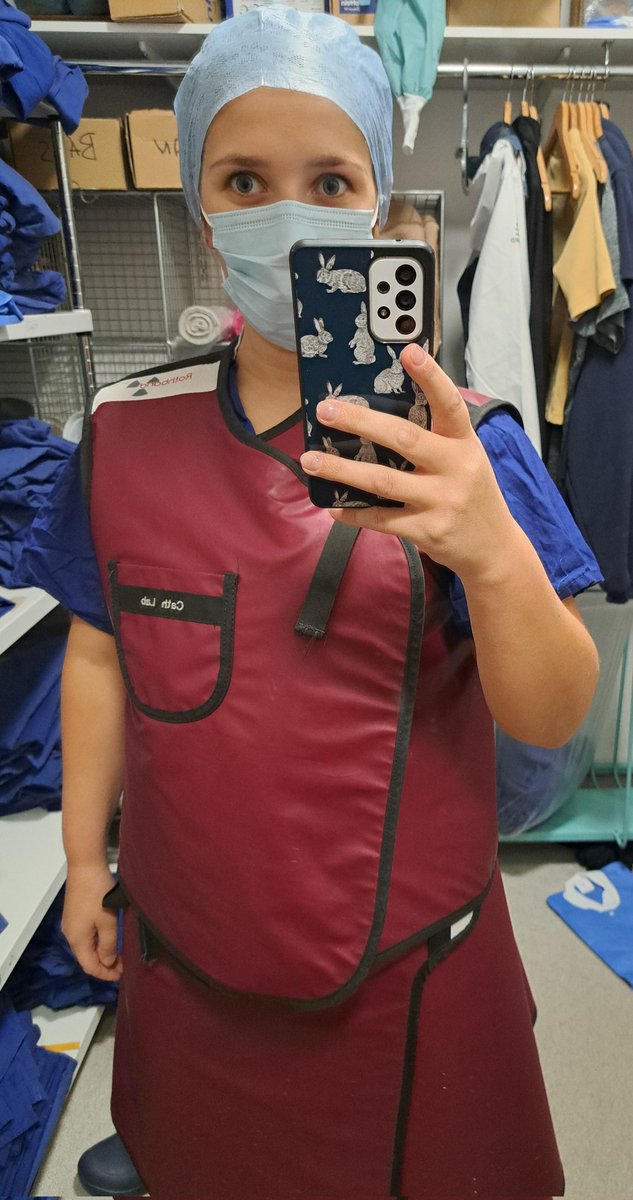 punc22louisem's tweet photo. Second week of optional placement, I am loving cardiology. Todays spoke day was in the cath lab, observing PPM's & angiograms!
I'm glad I took this picture this morning as I couldn't wait to take the lead attire off this evening 🤣 #heavy #PUNC22 #optionalplacement https://t.co/x9KDbldUYx