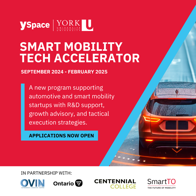 _investwe's tweet photo. 📢Calling all smart mobility innovators. Join #SmartTO's Smart Mobility Tech Accelerator w/ @YSpaceYU. Get expert mentorship, cutting-edge facilities &amp; $60k+ in support. Learn more and apply here before July 22👉 https://t.co/wk4WHfaa51

@YorkUniversity @OVINhub @CentennialEDU https://t.co/zvYbdsRCf8