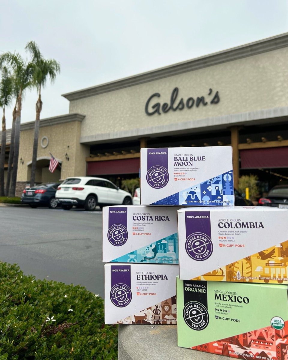 Big news 📣 The Coffee Bean &amp; Tea Leaf K-Cup®️ pods are now available at your local Gelson's!

Take a trip around the world and try all 6 of our Single Origin favorites from the comfort of home ☕