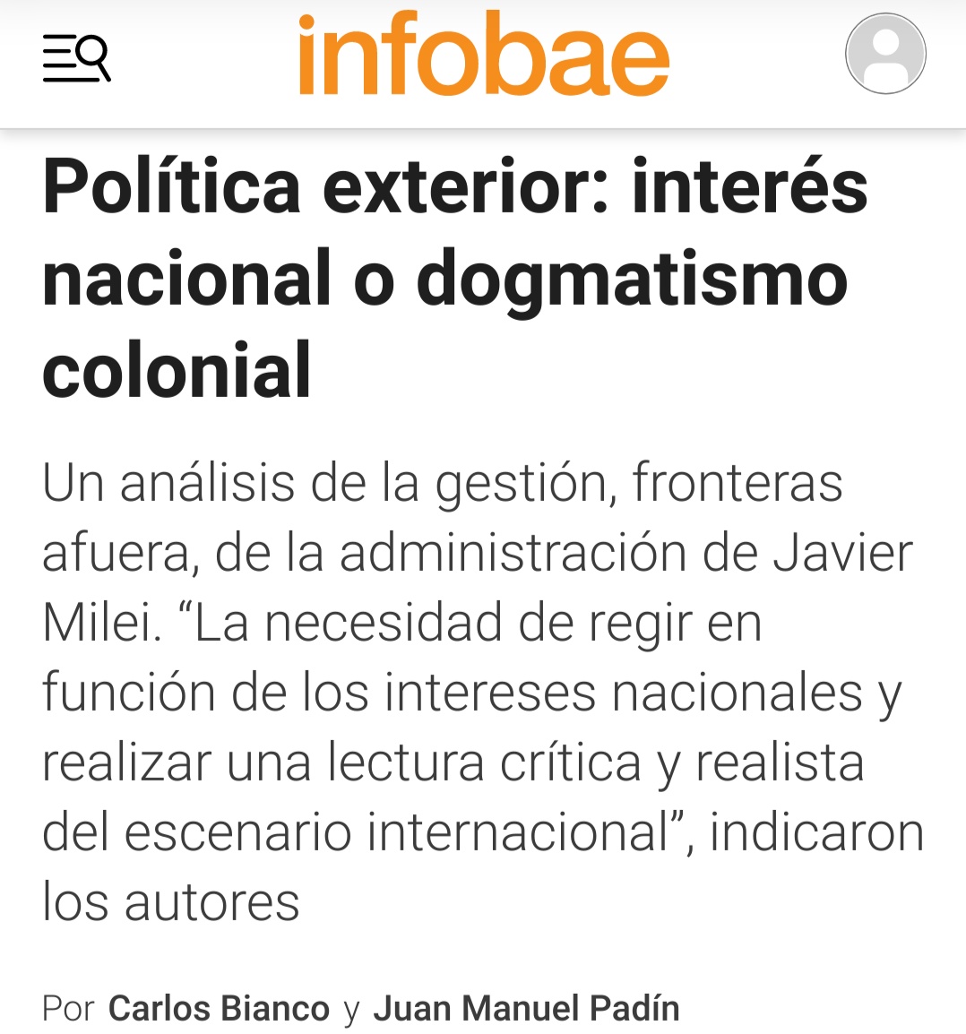 Política exterior: interés nacional o dogmatismo colonial. 

Leé la nota completa en: infobae.com/opinion/2024/0…