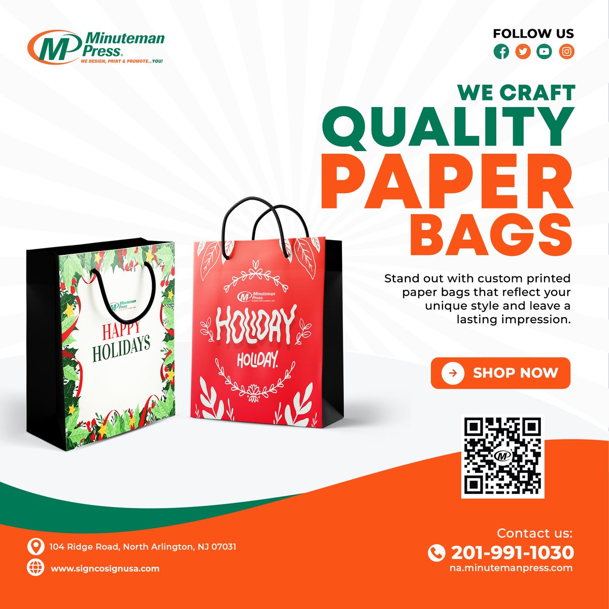MMPressNA's tweet image. 🛍️Make an impact with high-quality custom printed paper bags designed to reflect your unique style and leave a lasting impression.🎨

Shop Here Now : signcosignusa.com
Contact us: 201-991-1030 | ✉️ art1@minutemanpress.com
#CustomPaperBags #PremiumQuality #BrandIdentity
