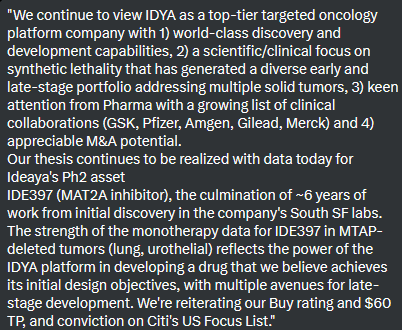Ruven27's tweet photo. $IDYA
Citi Reiterates Buy Rating; PT $60
Citi's US Focus List
#MAT2A $XBI Ideaya https://t.co/IbpuBqZmXc
