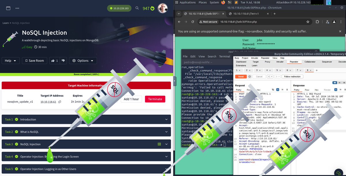 DjalilAyed's tweet photo. 💉💉 New room NoSQL Injection from @tryhackme : A walkthrough depicting basic NoSQL injections on MongoDB. 💉💉

This is free and an updated of a previously released room

#tryhackme #NoSQL #sqlinjection #nosqlinjection

https://t.co/NZ2penvFIC https://t.co/Ua65tHQCru