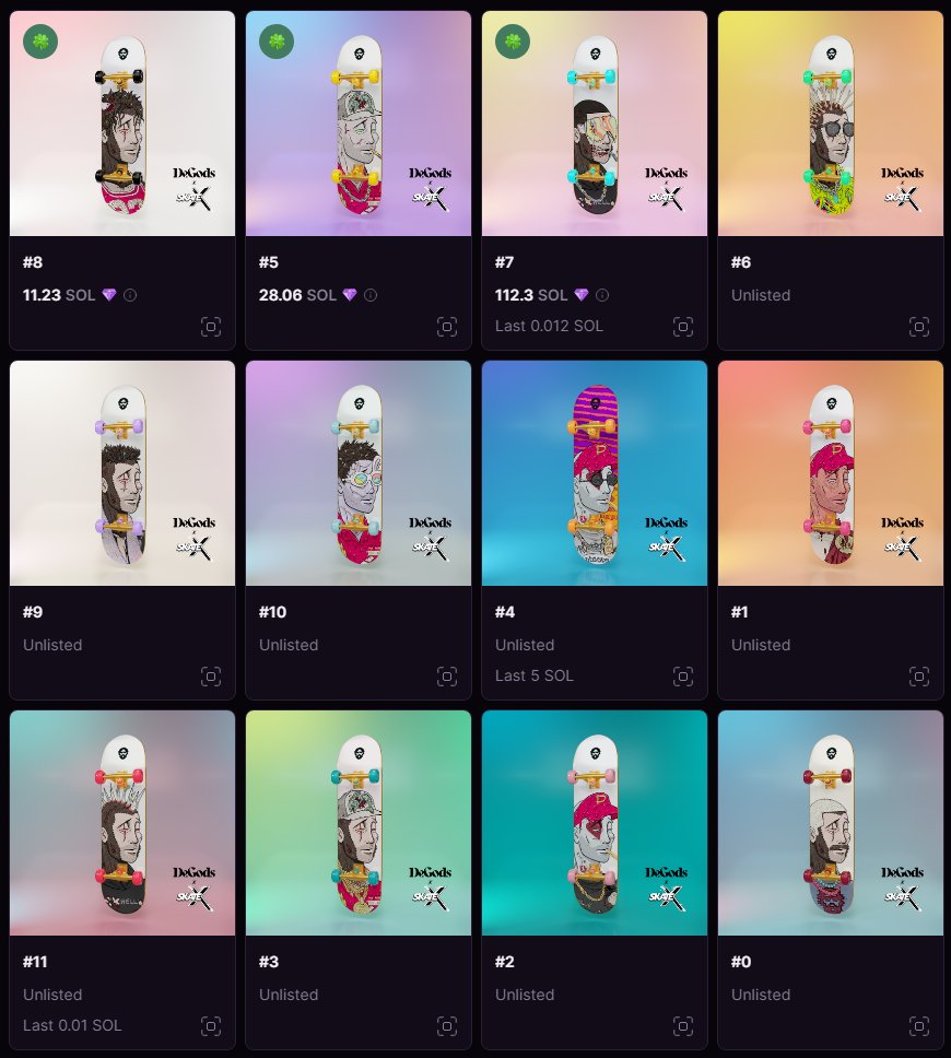 So who holds these <a href="/PlaySkateX/">SkateX 🛹</a> <a href="/DeGodsNFT/">DeGods</a> boards on Solana?