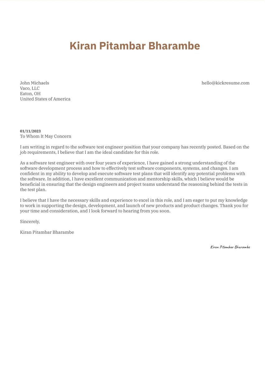 Bharambe2Kiran's tweet image. This Cover Letter helped many in getting interview calls from companies like IBM, Amazon, Wipro, Infosys and many more. 💼

I am sharing the exact editable template for this 🤩

To get it:-   
1. Follow me (MUST)  
2. Like &amp;amp; Retweet 
3. Reply &quot;Cover Letter&quot;