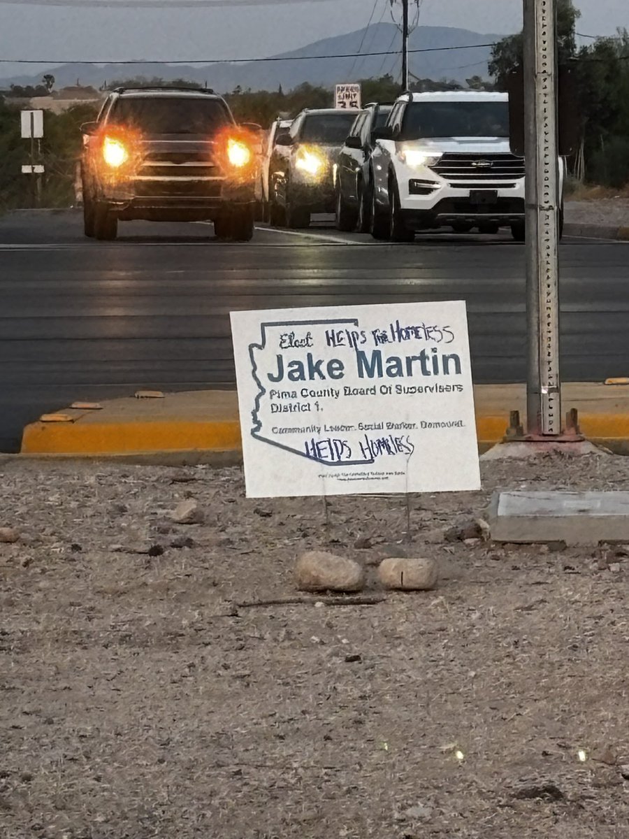 JakeMartin_Pima's tweet photo. I saw this on my drive home last night.

To whomever wrote “helps the homeless” and “helps homeless” on one of my campaign signs-

Thank you.

I will always fight for you.

I hope I don’t let you down on Election Day. https://t.co/TTxh5TF4Au