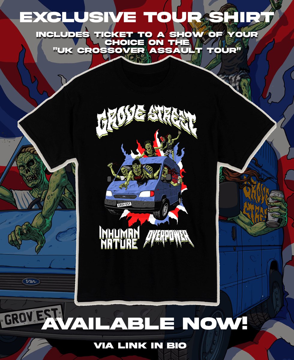 grovestreethc's tweet photo. EXCLUSIVE GROVE ⚔️ @inhumannature ⚔️ @OverpowerThrash TOUR SHIRTS AVAILABLE NOW!

Each purchase Includes a ticket to a show of your choice on the “U.K. Crossover Assault Tour”.

https://t.co/oeslQIppBP https://t.co/yRQkBjuMVK