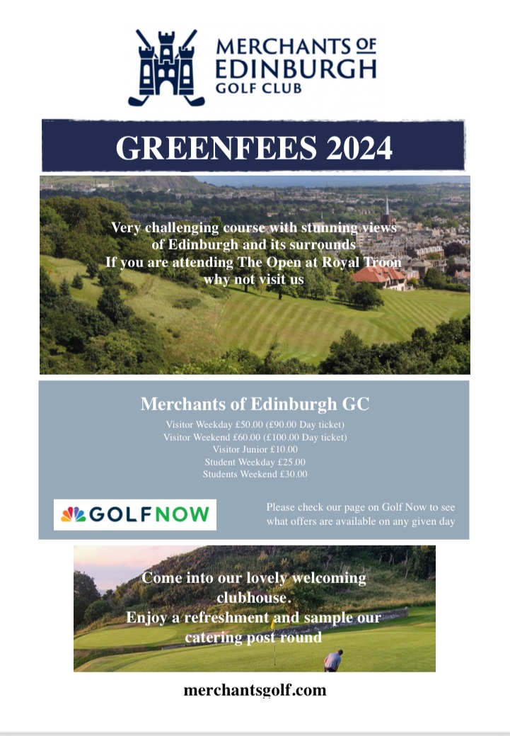 MerchantsGolf's tweet photo. Visiting the Scottish Open Golf Championship? Or Troon the following week to watch the Open Championship? Why not stop off on your way to play a round at the Merchants?#scottishgolf #edinburghgolf Please see attached our attractive rates. Book here:  https://t.co/Dzxc8WCmzO https://t.co/f3OVJFexaQ