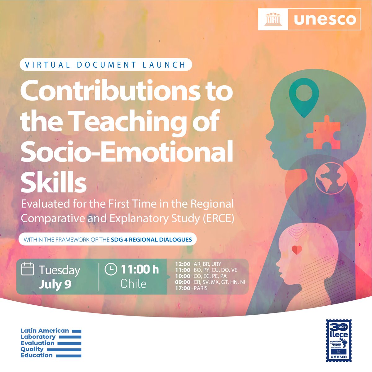 henriquezchile's tweet photo. 🌎Hoy martes  9 julio 11 h Chile webinar lanzamiento virtual documento “Aportes para enseñanza de habilidades socioemocionales” del #ERCE que ofrece actividades prácticas para enriquecer el trabajo docente. Link YouTube https://t.co/tw7QFVSm0A
Difunde #LLECE30años @Unescosantiago https://t.co/HptoHDrU6R