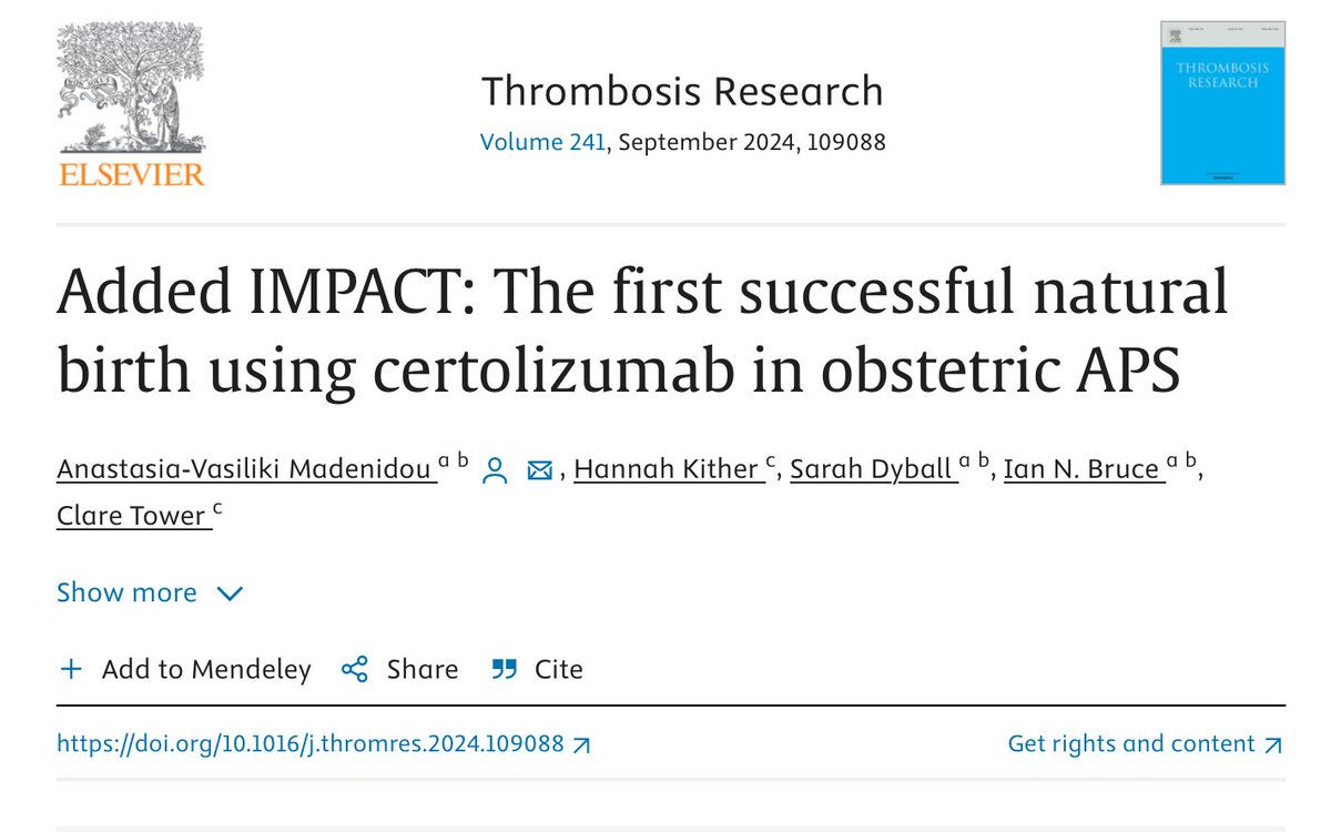 Anastasia Madenidou (@av_madenidou) on Twitter photo Sharing our experience with #antiTNF in obstetric #APS and our thoughts about the ongoing "IMPACT Study: IMProve #Pregnancy in #APS With #Certolizumab" on <a href="/ThrombosisRese1/">Thrombosis Research</a> journal.
🔗sciencedirect.com/science/articl… Sharing our experience with #antiTNF in obstetric #APS and our thoughts about the ongoing "IMPACT Study: IMProve #Pregnancy in #APS With #Certolizumab" on <a href="/ThrombosisRese1/">Thrombosis Research</a> journal.
🔗sciencedirect.com/science/articl…