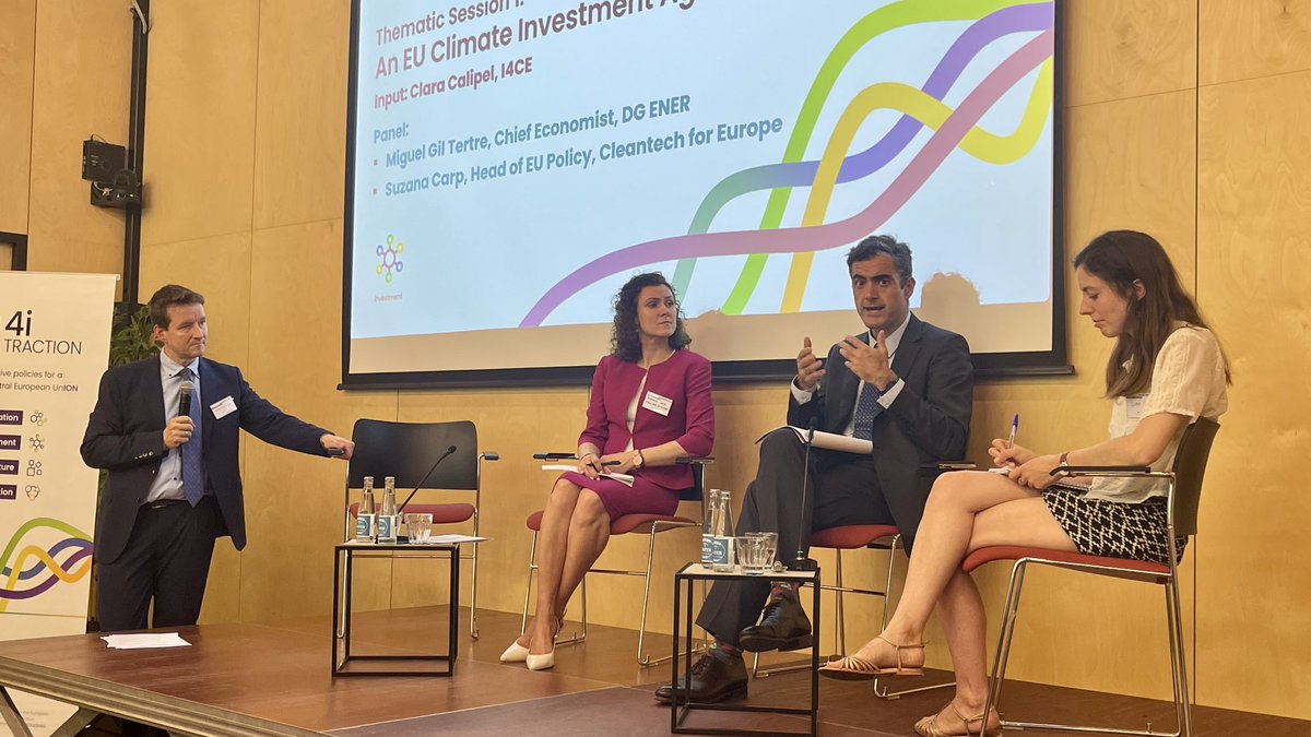 First Thematic Session with a Panel on the EU Climate Investment Agenda joined by <a href="/SuzlCarp/">Suzana Carp 🇪🇺 🌍</a> (<a href="/cleantechforeu/">Cleantech for Europe</a> ) &amp; @MiguelGilTertre (<a href="/Energy4Europe/">Energy4Europe 🇪🇺</a>) discussing public and private finance, the ETS' role and the effect of the governance framework on investment.