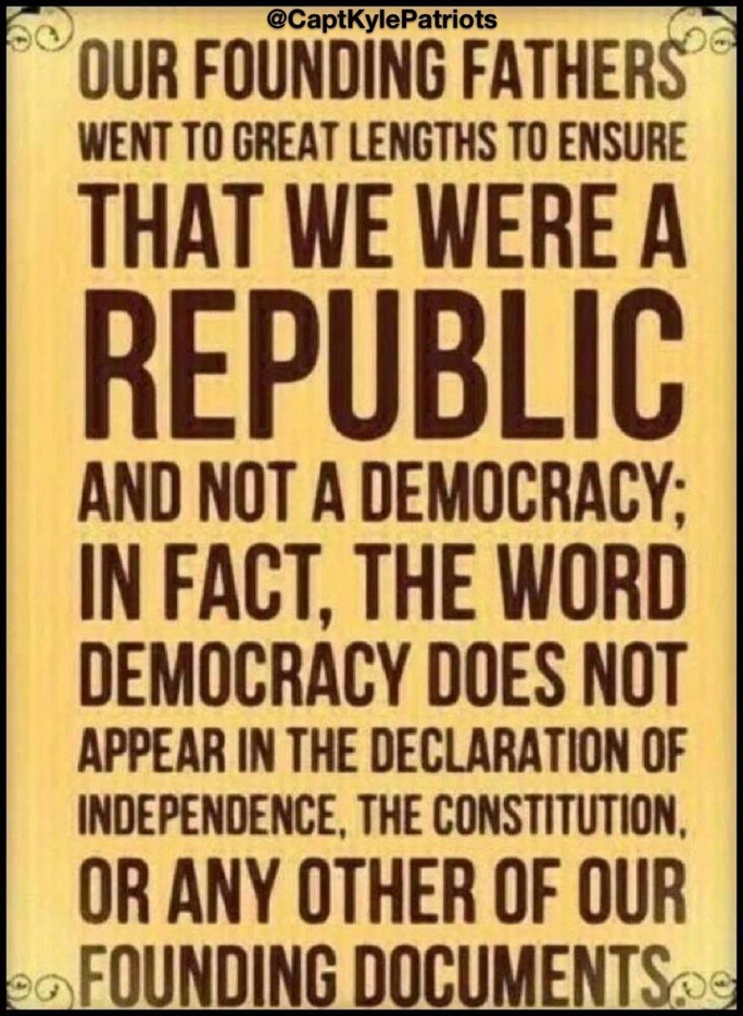Acdoc88's tweet photo. Damn good thing America is a Constitutional Republic.
Our Republic Answers to Our Constitution! 🇺🇸
We the People are NOT a DemocRatcy! 🇨🇳