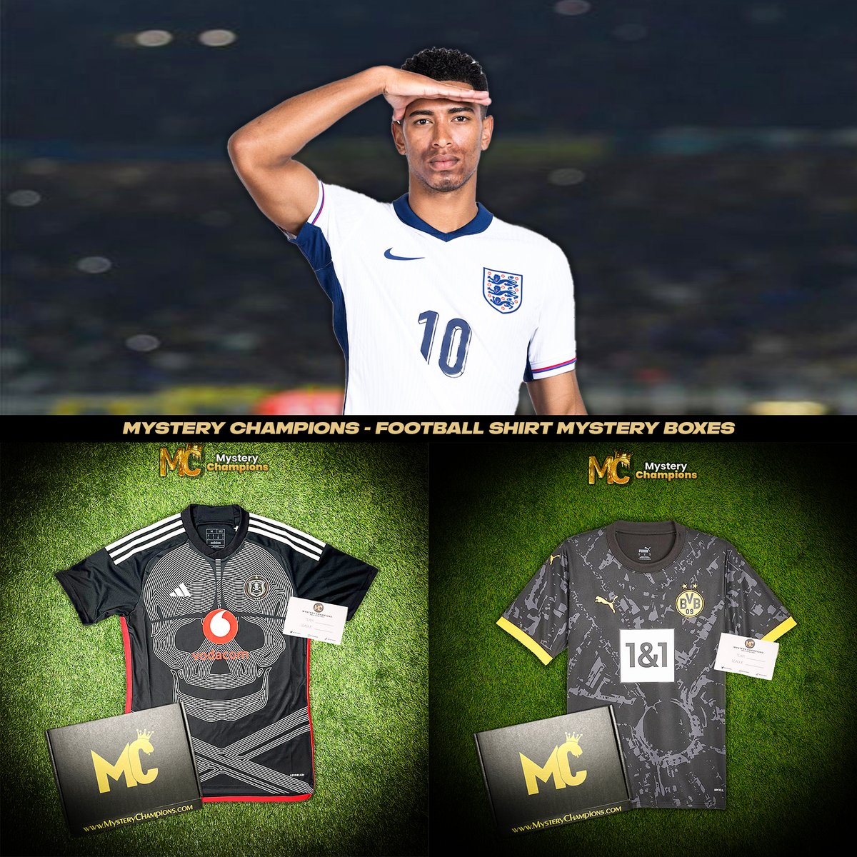 MysteryChampion's tweet photo. If Jude Bellingham 🏴󠁧󠁢󠁥󠁮󠁧󠁿 scores ANYTIME tonight we’ll giveaway one of our  https://t.co/Y2dFIOgEhi Football Shirt Box 📦

To enter👇

🔄 Repost
🤝 Follow us @MysteryChampion

Good luck everyone! 🍀 https://t.co/I2bI6ku1PX