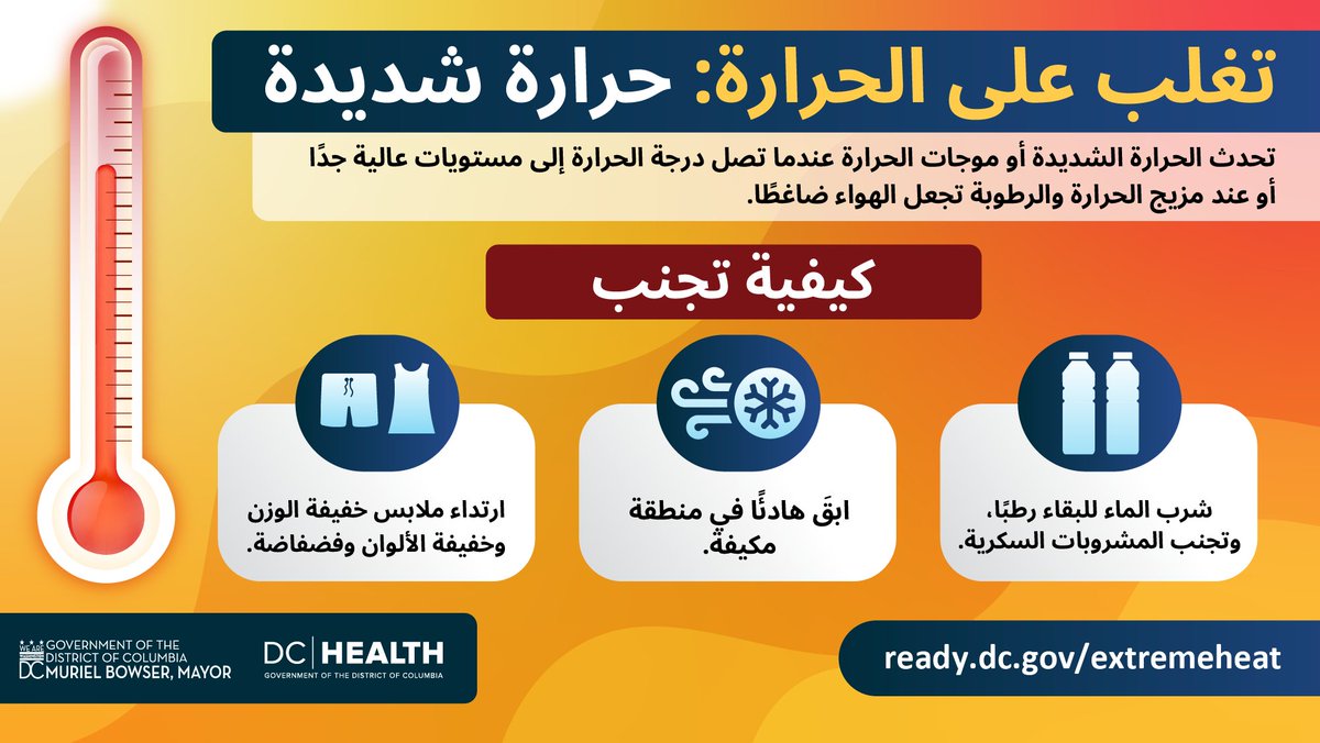 Remember: Stay hydrated, limit sun exposure, and check on seniors, neighbors, and pets. Visit heat.dc.gov for more tips!