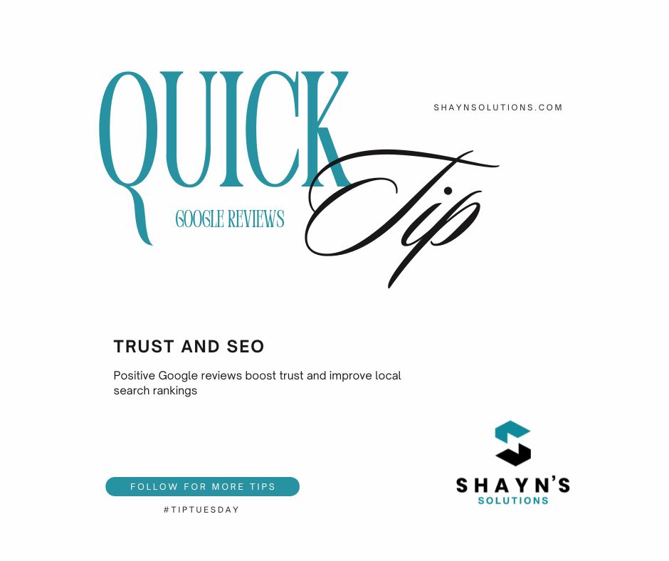 ShaynSolutions's tweet image. Boost your business&apos; credibility with positive #GoogleReviews! Not only do they build trust with potential customers, but they also help improve your local search rankings. Don&apos;t underestimate the power of happy customers! #BoostTrust #LocalSearchRankings