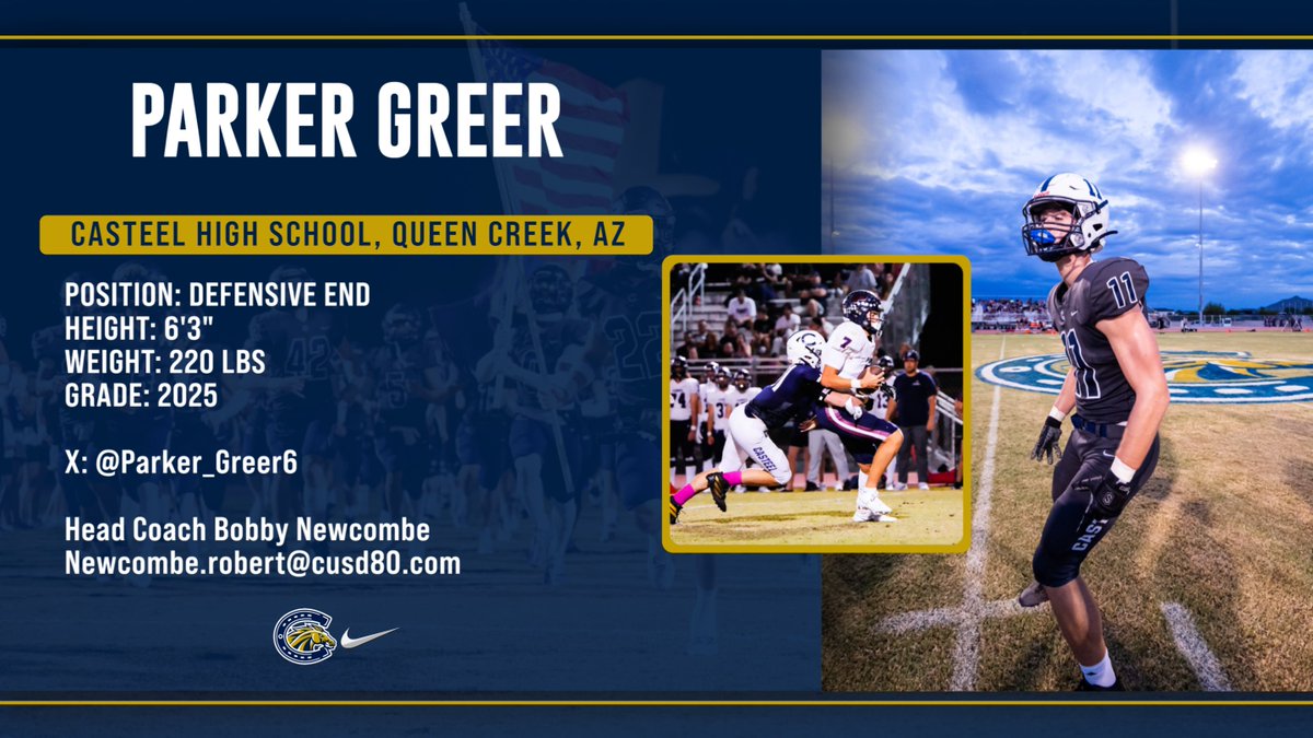 CasteelFootball's tweet photo. Another Colt leader on the D-line is '25' DE @Parker_Greer6! Smart, long, and steady on the edge!
@CoachNewcombe @CasteelAthletic @casteeltdclub @AriannaGrainey https://t.co/qUXXuAB30K