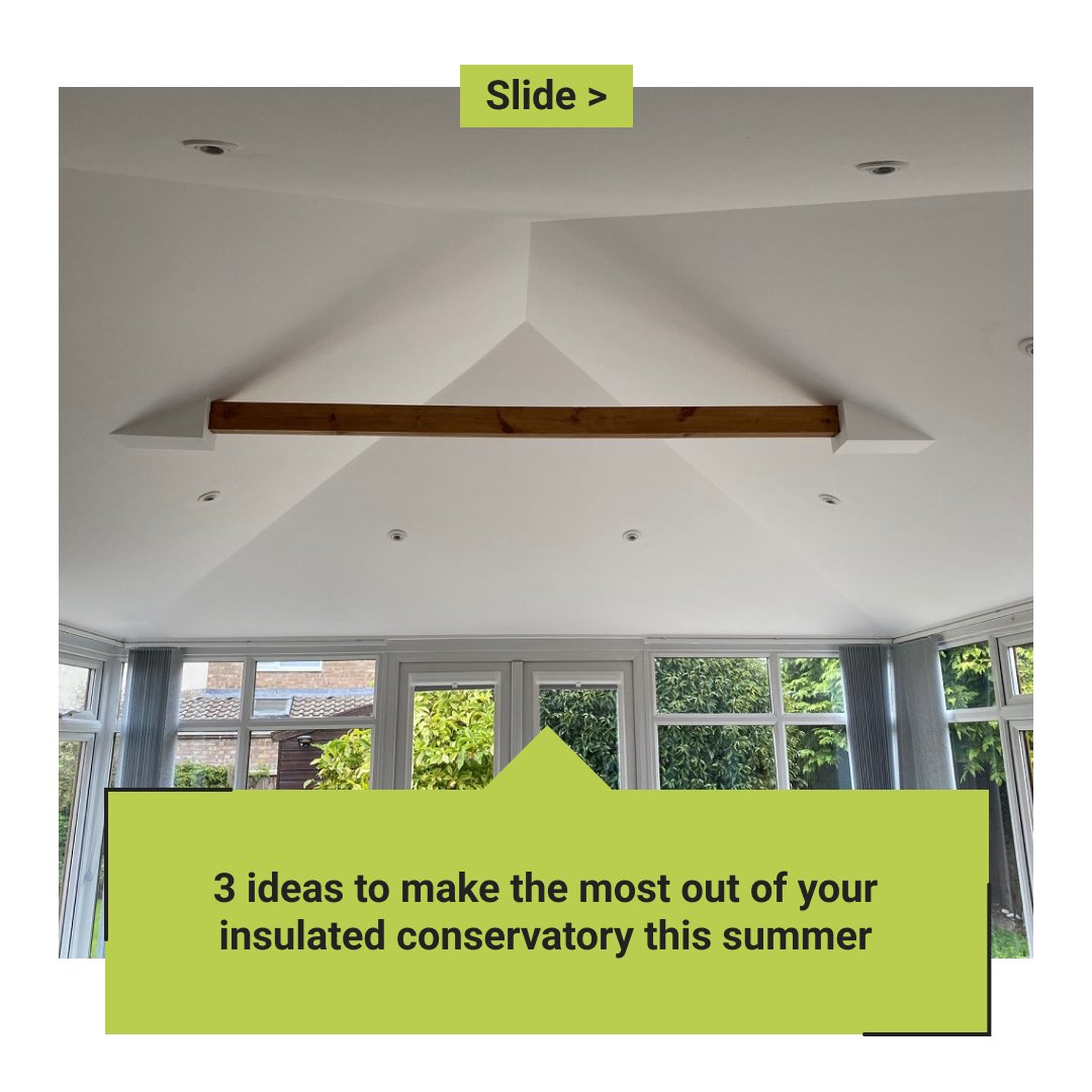 Projects4Roofin's tweet photo. ☀️🌿Maximize summer in your insulated conservatory with these 3 top tips!  Swipe to transform your conservatory into a summer highlight! #SummerOasis #ConservatoryIdeas #HomeGoals https://t.co/QtqOyj2iYb