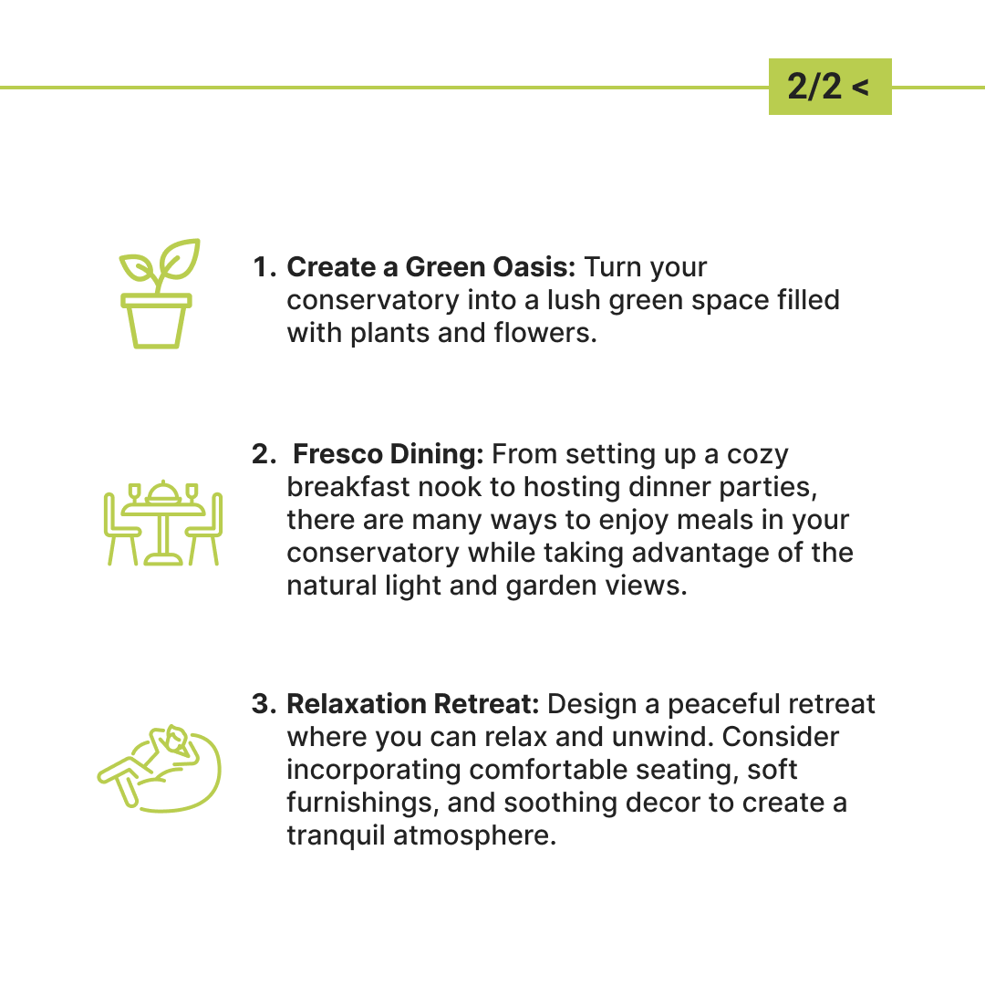 Projects4Roofin's tweet photo. ☀️🌿Maximize summer in your insulated conservatory with these 3 top tips!  Swipe to transform your conservatory into a summer highlight! #SummerOasis #ConservatoryIdeas #HomeGoals https://t.co/QtqOyj2iYb
