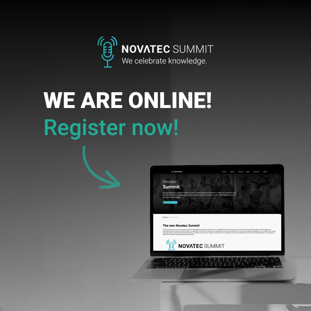 Novatec Summit 2024🚀

Sei dabei, wenn der Novatec Summit in die nächste Runde geht!

Erlebe einen Tag voller fesselnder Präsentationen &amp; Einblicke in die neuesten Branchentrends – aufgeteilt in 4 Tracks.

📅 27. 09
💻 Bequem remote 

➡️ Jetzt anmelden: novatec-gmbh.de/novatec-summit