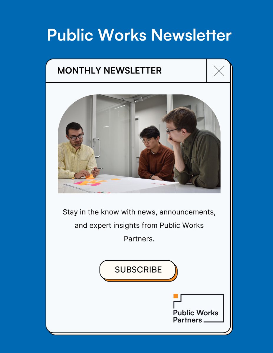 📢 Stay connected with Public Works Partners! Subscribe to our newsletter for the latest updates on client projects and team news. Don't miss out on exclusive insights and stories! Subscribe now: 
publicworkspartners.com/newsletter/
